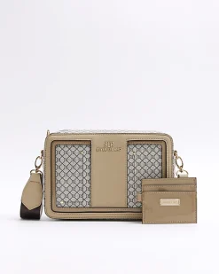 Brown RI monogram boxy cross body bag