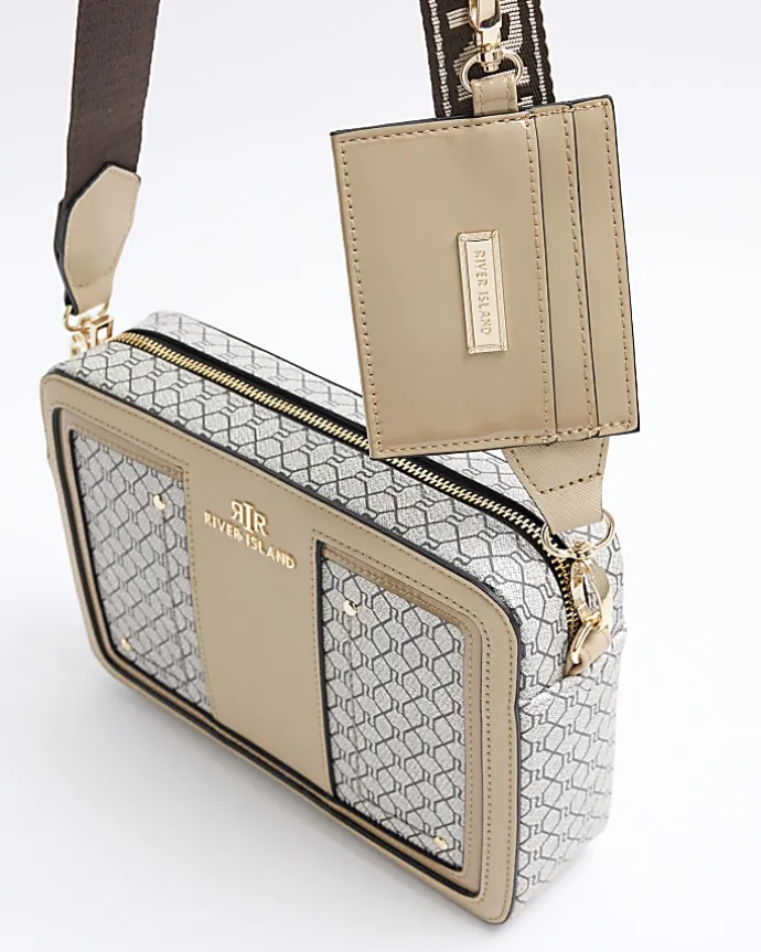 Brown RI monogram boxy cross body bag