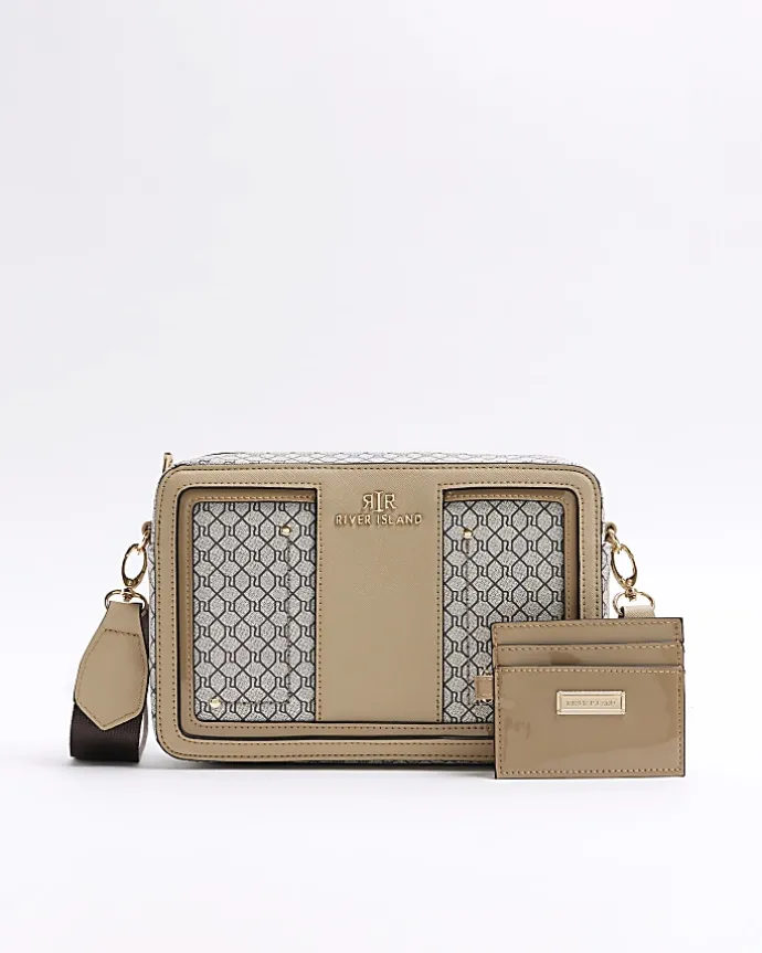 Brown RI monogram boxy cross body bag
