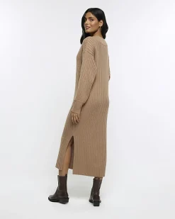 Brown rib jumper maxi dress