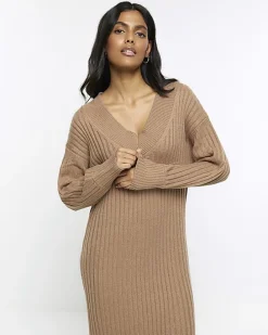 Brown rib jumper maxi dress