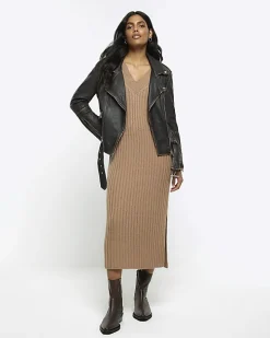 Brown rib jumper maxi dress