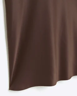 Brown satin midi skirt