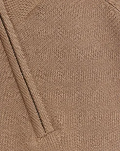 Brown slim fit knitted half zip jumper