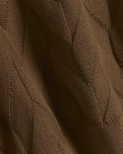 Brown slim fit textured knit long sleeve polo