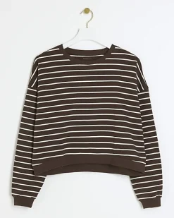 Brown stripe crop sweatshirt