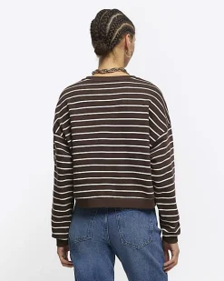 Brown stripe crop sweatshirt