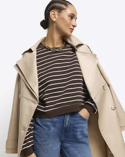 Brown stripe crop sweatshirt