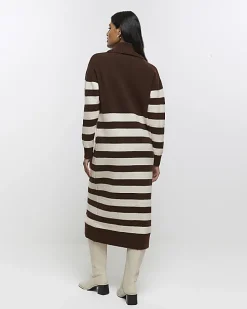 Brown stripe jumper midi dress