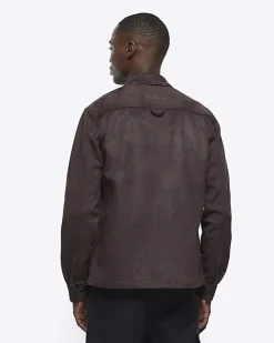 Brown suedette long sleeve shirt