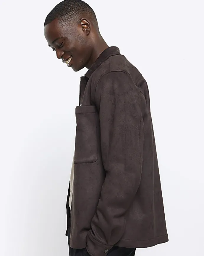 Brown suedette long sleeve shirt