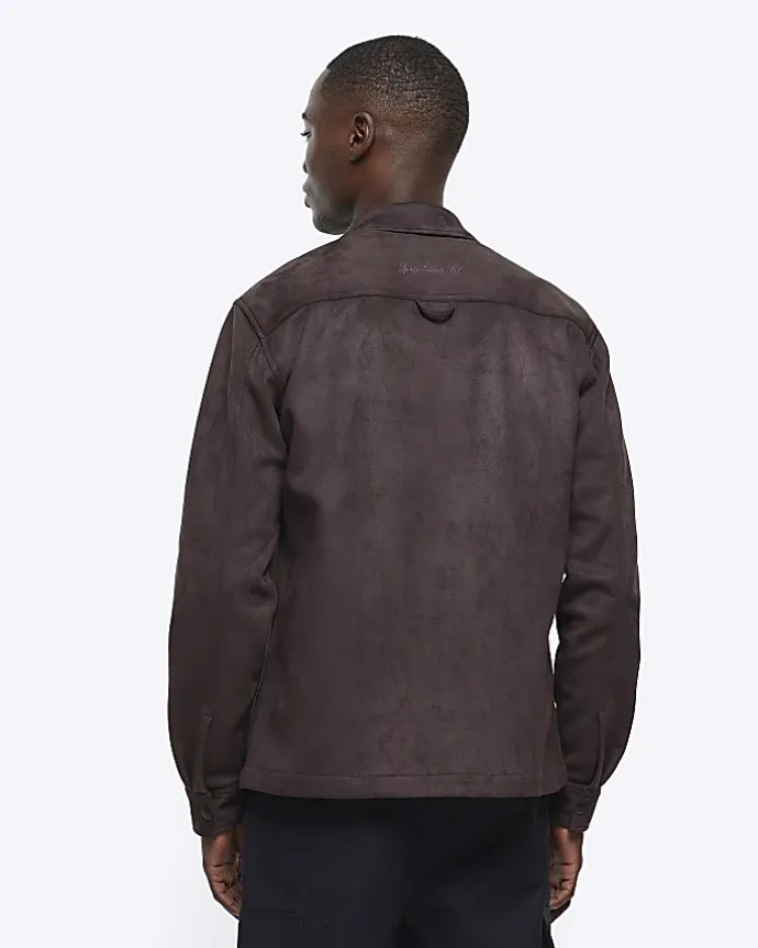Brown suedette long sleeve shirt