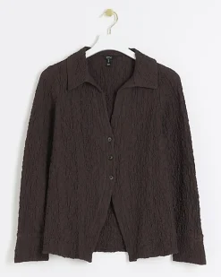 Brown textured long sleeve shirt