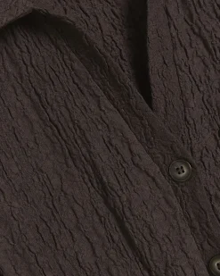 Brown Textured Midi Shirt Dress