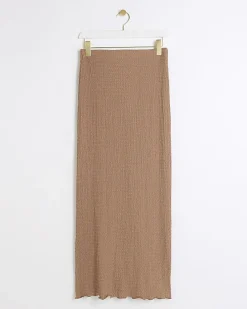 Brown textured midi skirt