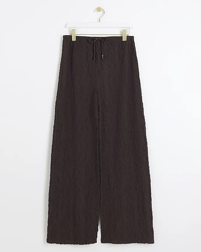 Brown textured wide leg trousers