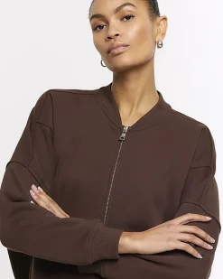 Brown zip up bomber sweatshirt