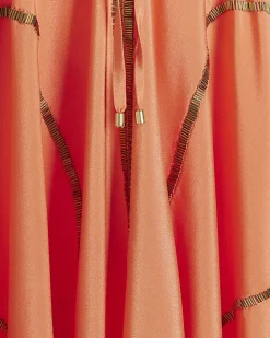 Coral embellished plunge beach maxi dress