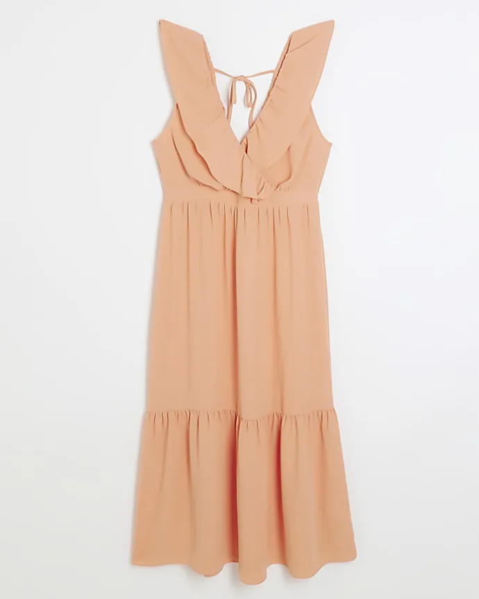 Coral frill swing maxi dress
