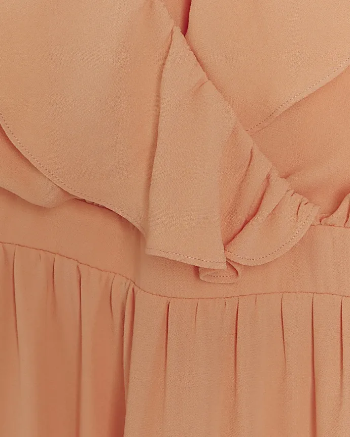 Coral frill swing maxi dress