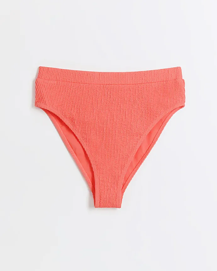 Coral high waisted crinkle bikini bottoms