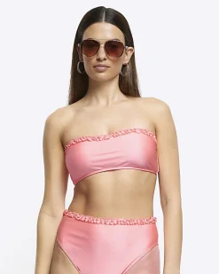 Coral high waisted frill bikini bottoms