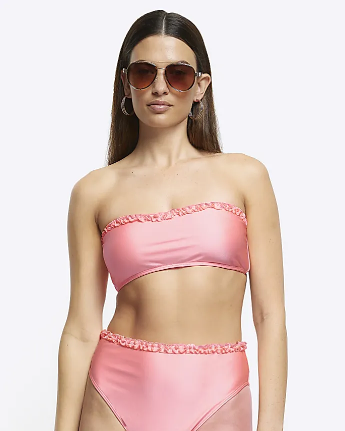 Coral high waisted frill bikini bottoms
