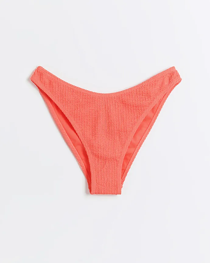 Coral low waist crinkle bikini bottoms