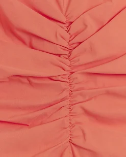 Coral ruched split bodycon midi dress