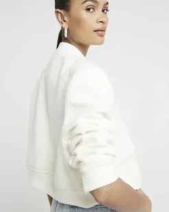 Cream Boucle Tailored Bomber Jacket