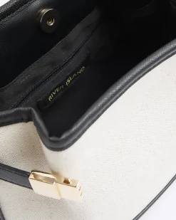 Cream canvas bucket cross body bag