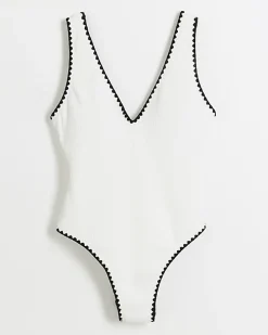 Cream crinkle Whipstitch Swimsuit