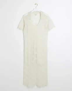 Cream crochet beach midi dress