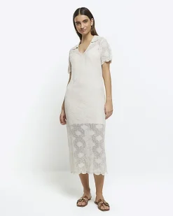 Cream crochet beach midi dress