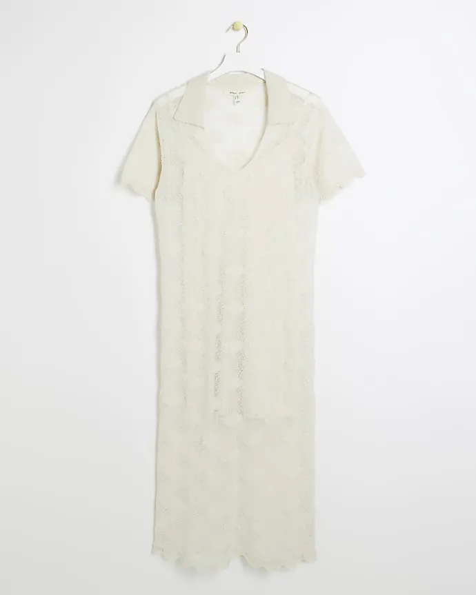 Cream crochet beach midi dress
