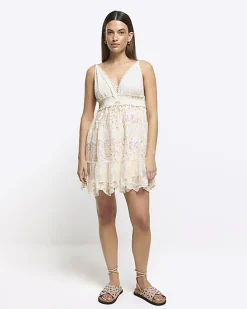 Cream crochet sequin beach mini dress