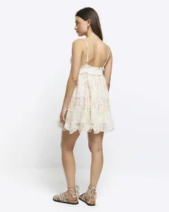Cream crochet sequin beach mini dress