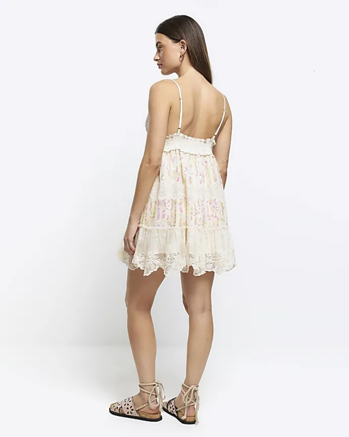 Cream crochet sequin beach mini dress