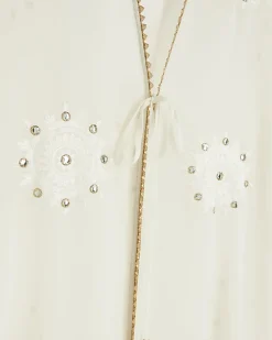 Cream embellished longline kaftan