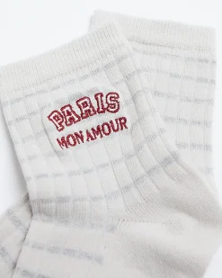 Cream embroidered ankle socks