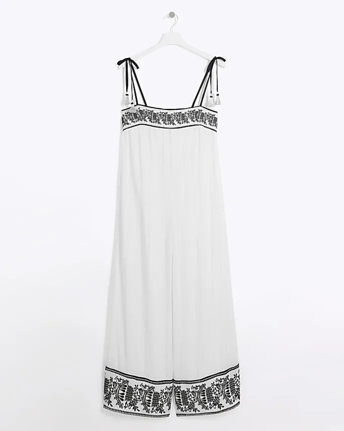 Cream embroidered bandeau jumpsuit