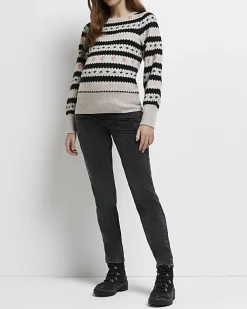 Cream floral fairisle maternity jumper