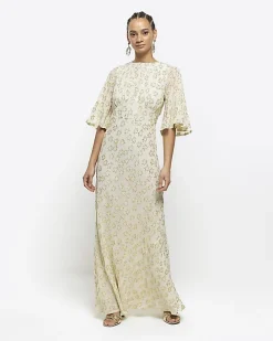 Cream glitter star maxi dress