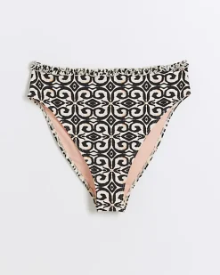 Cream high waisted abstract bikini bottoms