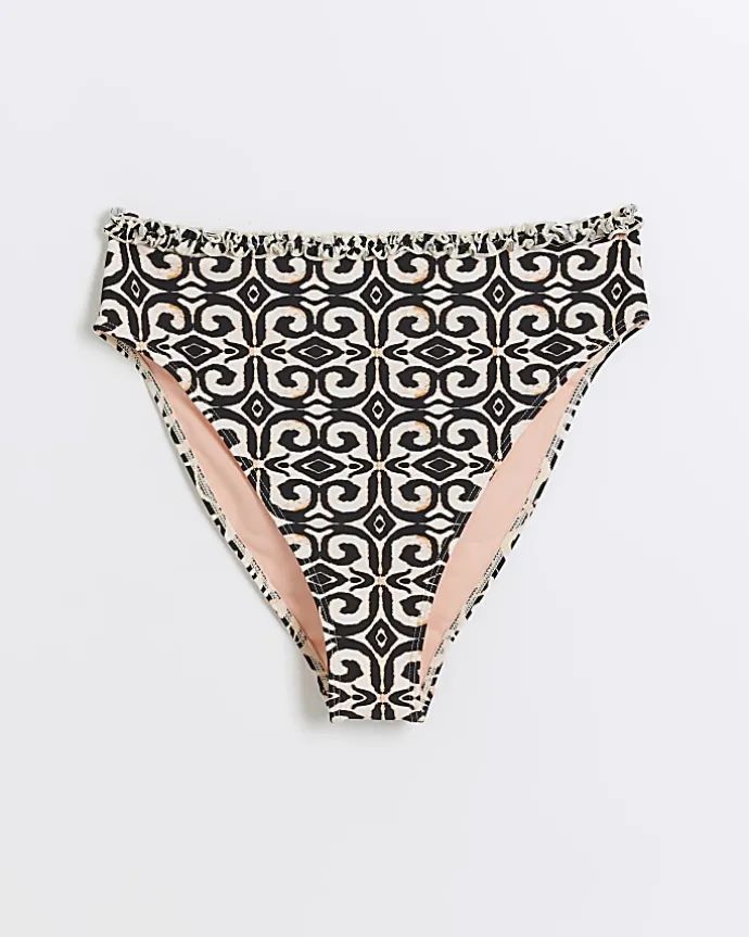 Cream high waisted abstract bikini bottoms