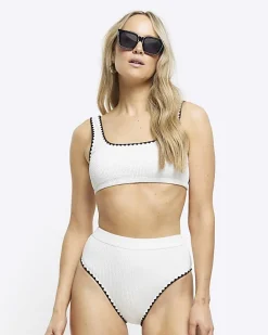 Cream high waisted crinkle bikini bottoms