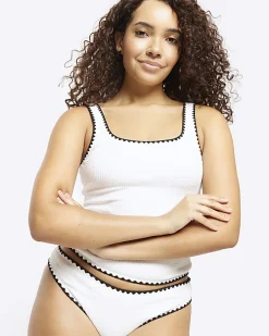 Cream low waist crinkle bikini bottoms