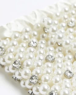 Cream pearl embellished handbag