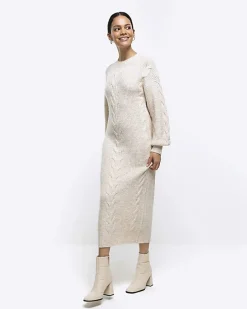 Cream plait jumper midi dress