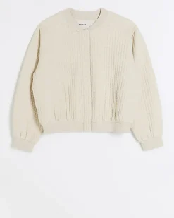 Cream quilted bomber sweatshirt